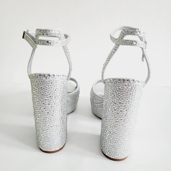 Gianni Bini Chrome Rhinestone Sparkly Silver Sandals Platform Heels Size 9.5 - Picture 5 of 10